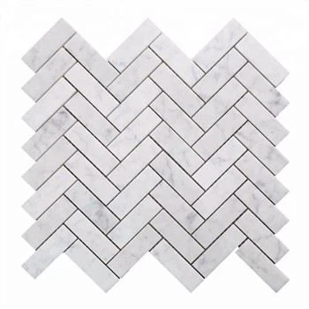 Carrara Blan Herringbone Marble Mozayik