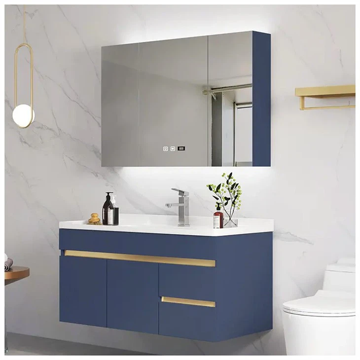 Dark Blue Hotel Solid Wood Bathroom Cabinet