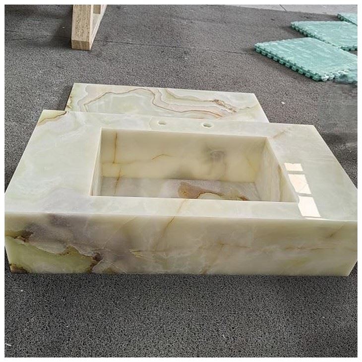 Natural Light Green Onyx Integrated Rectangular Vanity Wash Basins